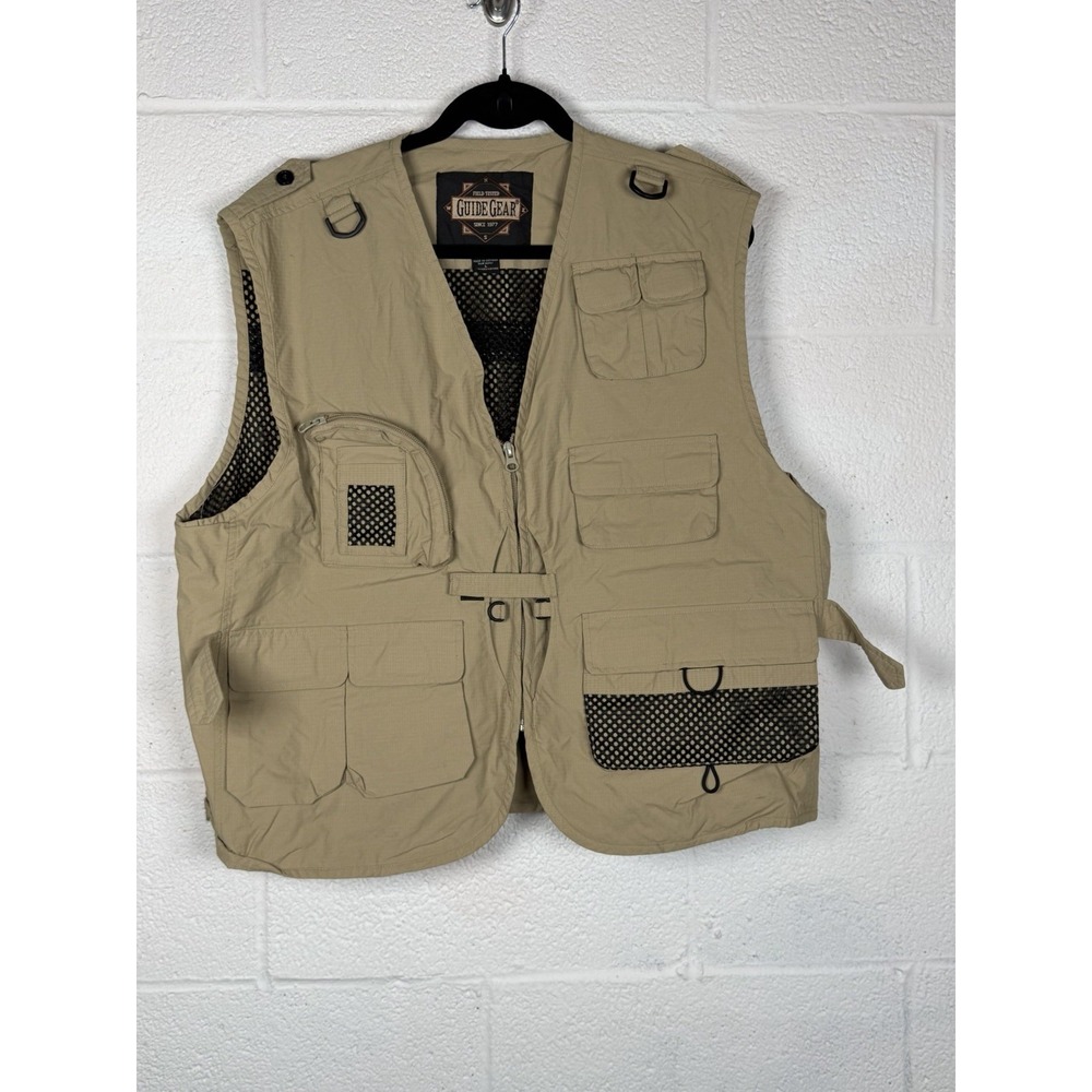 Guide Gear Men's L Fishing Hunting Vest Khaki Multi Pocket Mesh Utility Outdoor